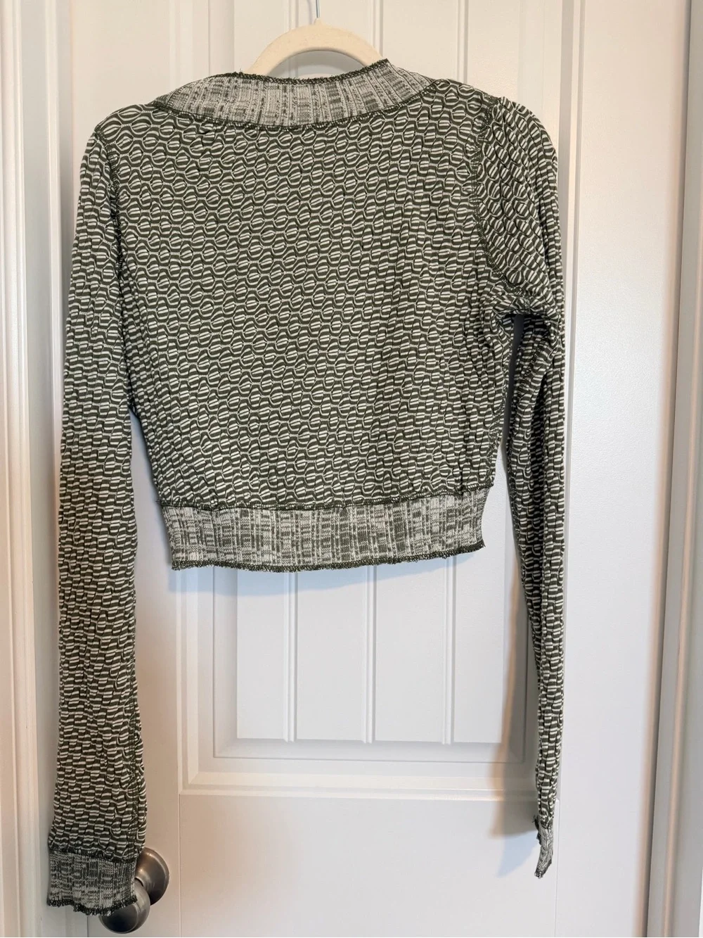 Free People Jane Top Textured Olive Long Sleeve Crop Small NWT